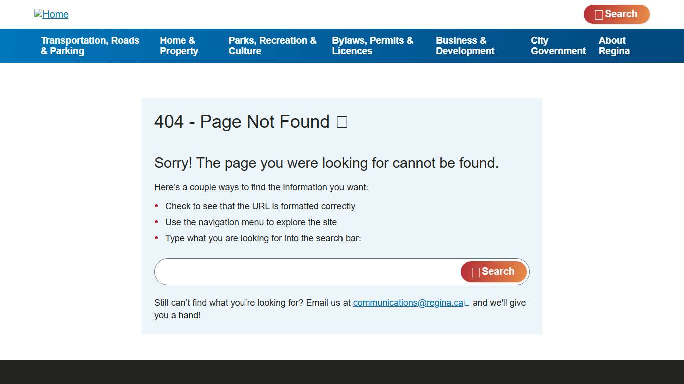 City of Regina 404 - Page Not Found